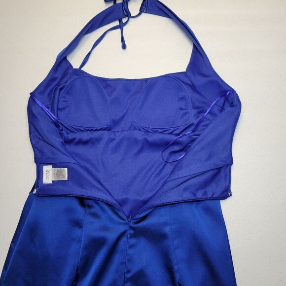 Cache Y2K Elegant Blue Satin Bodycon Halter Dress - Picture 5 of 14